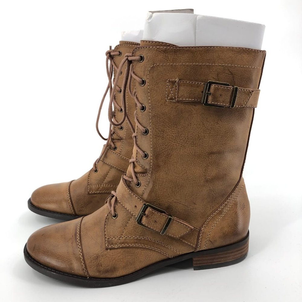 Sole Society Tan Synthetic Combat & Moto Boots | New Without Tags - Picture 7 of 7